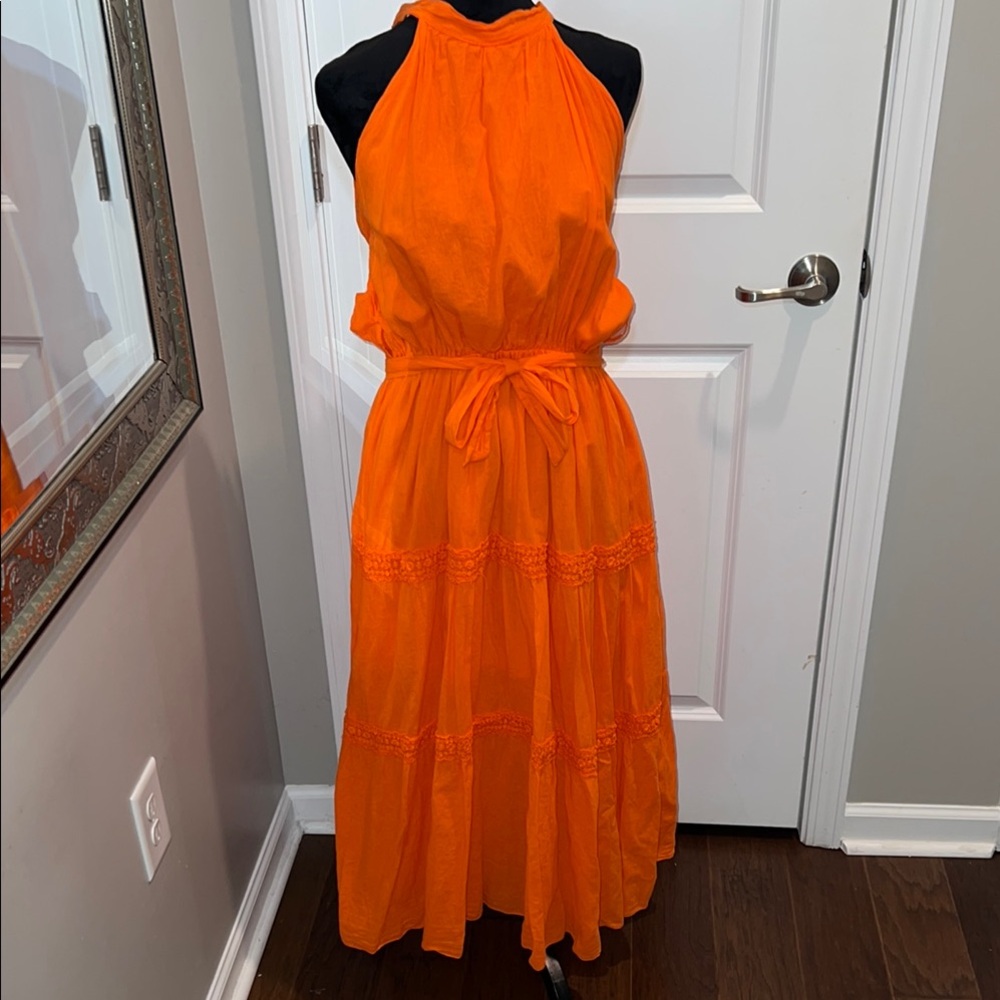 Elegant Orange Halter Dress
